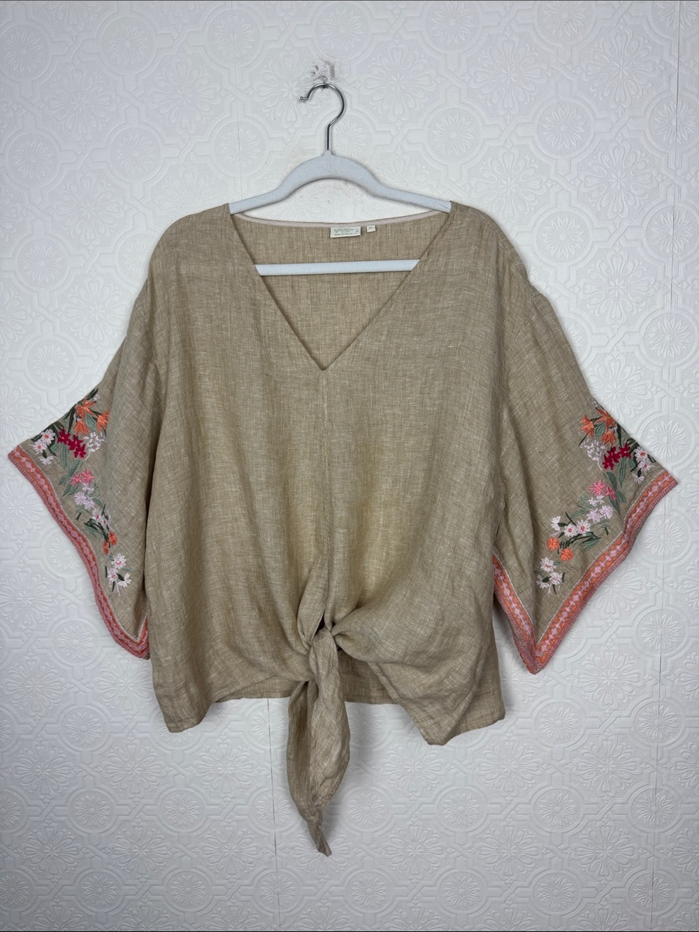 Spartina 449 Delilah 100% Linen Top Alljoy Landing Tropical Embroidery - Picture 5 of 12